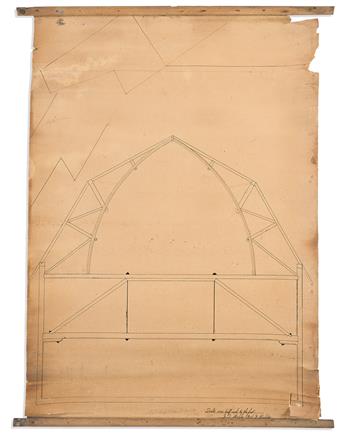 (ARCHITECTURE.) John Talcott Wells. Pair of his famed truss barn designs--including his very first.